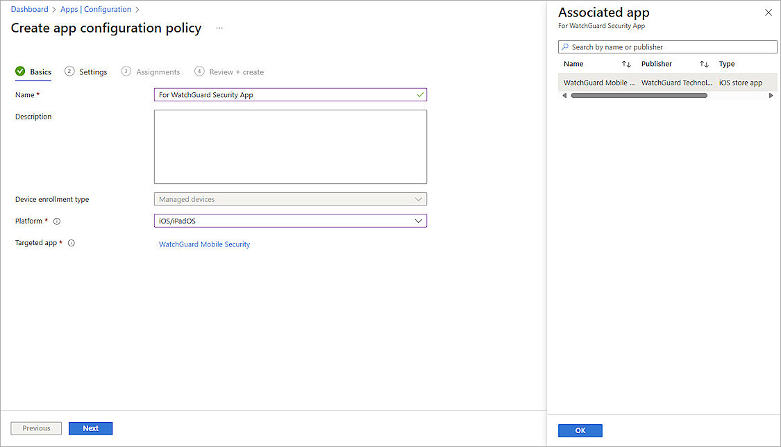Screenshot of configuration basic page in Intune